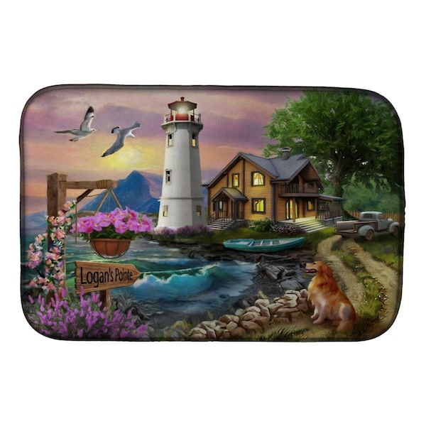 Carolines Treasures Carolines Treasures PTW2070DDM 14 x 21 in. Logans Pointe Lighthouse Golden Retriever Dish Drying Mat PTW2070DDM - main